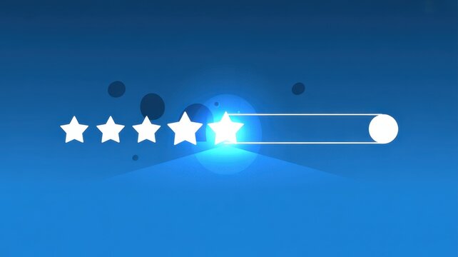Progress Indicator: Five-star rating on a dynamic blue interface, depicting service excellence. Displaying the precision of rating and customer satisfaction