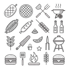 Collection of hand drawn barbecue and grill elements silhouette