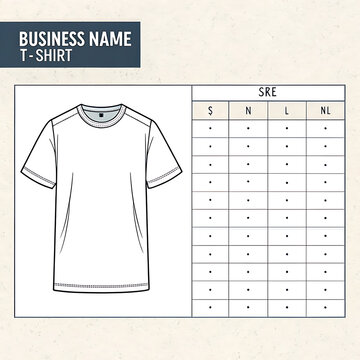 T shirt design template with size chart silhouette
