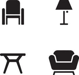 Fototapeta premium Black and white furniture icons collection