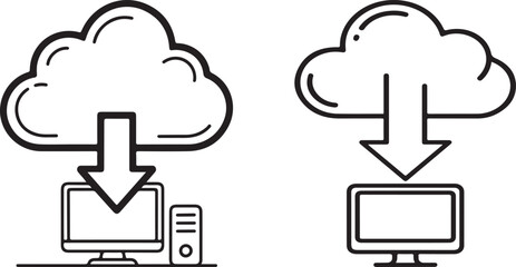 Cloud computing data download icon set