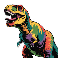 Colorful Tyrannosaurus Rex dinosaur roaring with open mouth and sharp teeth t rex prehistoric