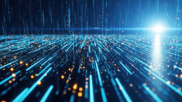 Digital data flow and network connection with abstract glowing lines and particles light