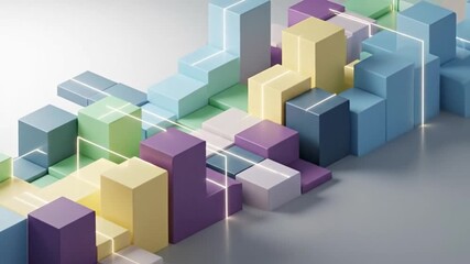 Abstract Colorful Geometric Shapes On White Background With Glowing Lines - Powered by Adobe