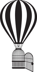 Hot air balloon with birdcage black and white illustration
