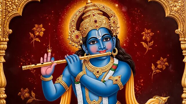 Hindu God Krishna Playing Flute.