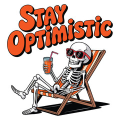 Skeleton relaxing in deck chair wearing sunglasses holding orange drink vector