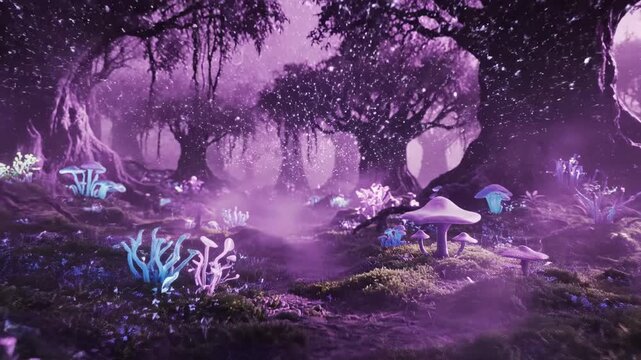Enchanted Forest: An ethereal forest bathed in shades of violet and mystery, where the surreal beauty of the natural world intertwines with the dreamlike wonder of fantasy.