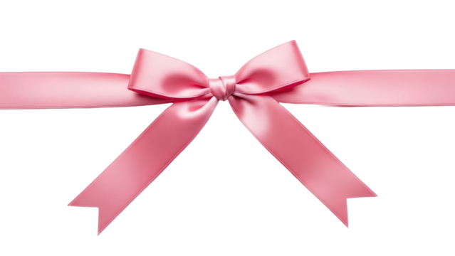Elegant pink satin ribbon bow for gifts, celebrations and decor isolated on transparent background