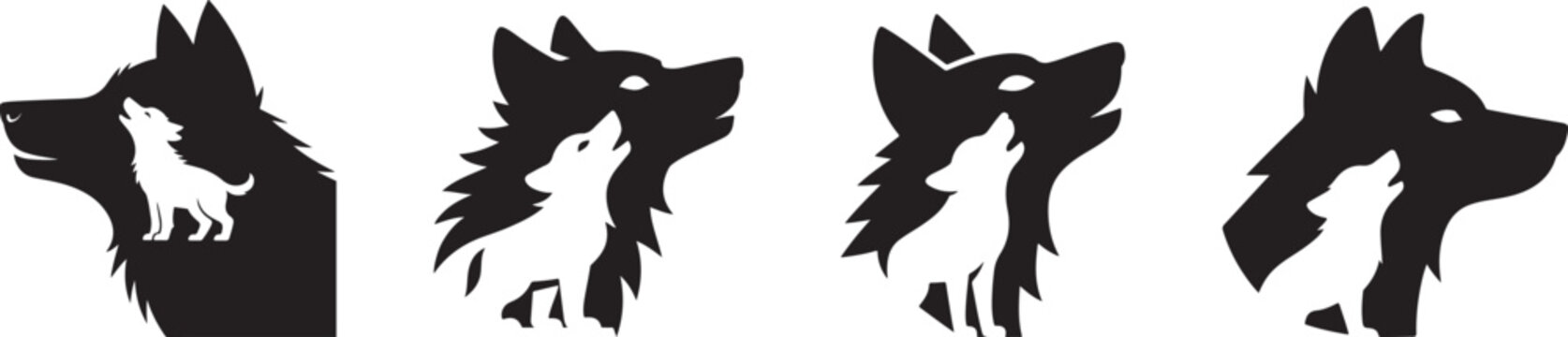 Silhouette artwork of wolves and cubs