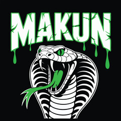 White cobra with green eyes and tongue dripping green text snake reptile