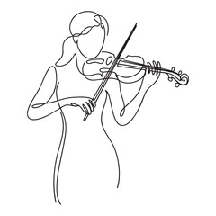 Woman playing violin in continuous line art style music instrument