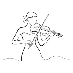 Woman playing violin in minimalist continuous line art style music instrument