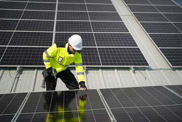Professional who installs solar energy systems,  procuring equipment, and performing the physical...