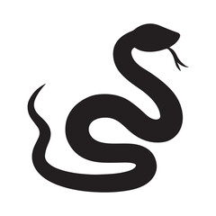 Mystery-inspired snake illustration with bold silhouette, coiled posture, poised head, dramatic negative space.