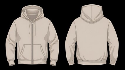 Flat vector of Man Zip Up Hoodie Mockup in sand color