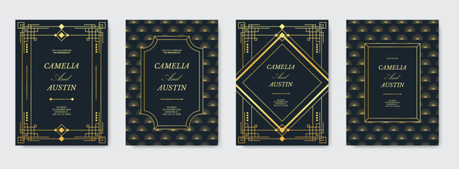 Set of vintage luxury dark background and gold. invitation card Premium design for gala card, grand opening, party invitation, wedding.