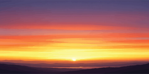 Vibrant sunset over distant mountains colorful sky with orange and purple hues nature background