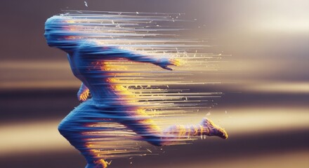 Abstract depiction of a person running with speed and motion blur.
