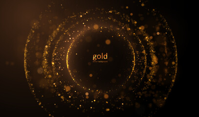 Vector background with a fiery golden bokeh circle. Luxury composition with gold, dynamic fire energy and sense of premium elegance. Perfect for exclusive event invitations and corporate presentations