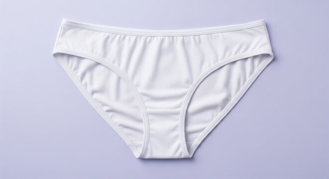 White Cotton Bikini Underwear Flat Lay on Pastel Purple Background