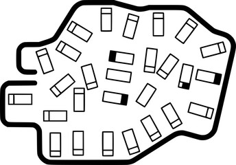 Abstract Illustration of Rectangular Objects Scattered Within a Black Outline