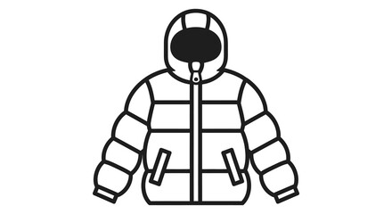 A simple black and white illustration of a hooded puffer jacket a modern outerwear silhouette