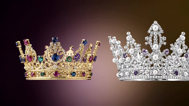 Exquisite Golden Crown Adorned with Colorful Gemstones Set Against a Moody Gradient Background