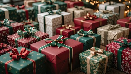Festive gifts wrapped with colorful paper and ribbons, ready for celebration.