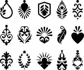 Collection of Black Decorative Ornate Embellishments and Symbols