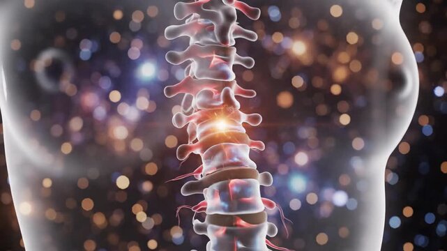 Human spinal column anatomy with glowing injury concept