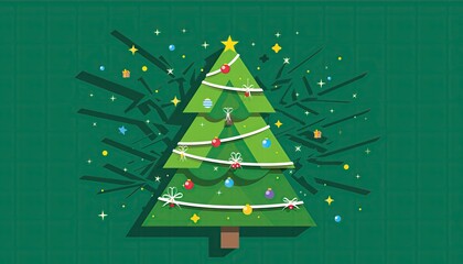 Festive Christmas Tree Illustration with Ornaments and Star.