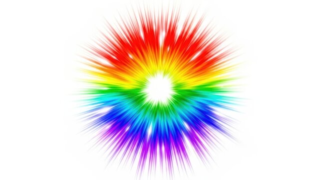 A vibrant rainbow-colored starburst graphic with rays radiating outwards from a white center on a clean white background. - Powered by Adobe