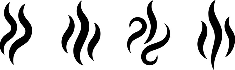 Set of Four Stylized Black Smoke or Steam Swirl Icons on White Background