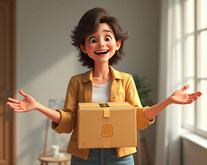 Person receiving package with smile e-commerce delivery concept