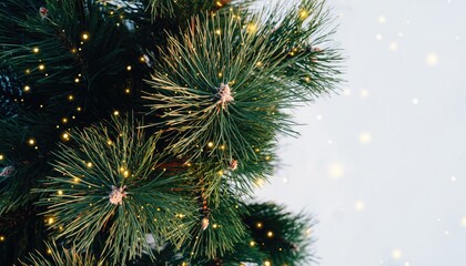 Close-up of a Christmas tree with lights and snowflakes.