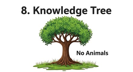 Obraz premium Knowledge tree illustration with green leaves and brown trunk on white