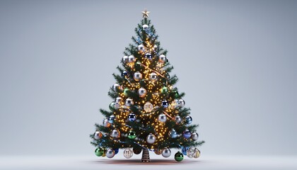Festive Christmas Tree Adorned with Ornaments and Lights.