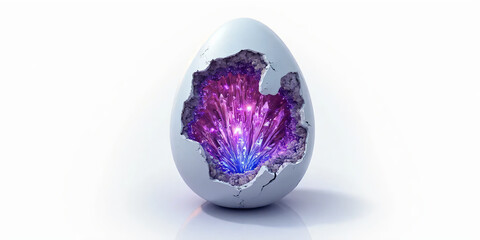 Cracked Easter egg revealing vibrant crystal geode interior purple blue