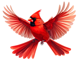 Red Cardinal Bird in Flight with Outstretched Wings, isolated on white transparent background, png element. Northern cardinal symbol of Christmas
