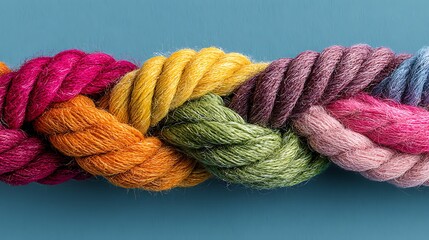 Colorful braided rope showing strength and unity on a blue background.