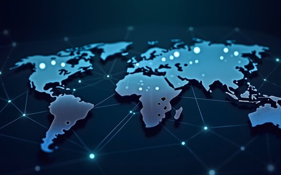 Global data network. Social graph connections. Communication network abstract background. Cluster of connected nodes. High quality