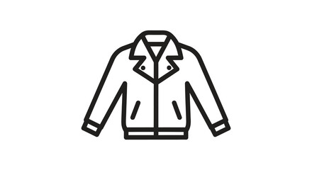 A simple black and white line drawing depicting a jacket or coat a clothing silhouette