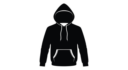 A stark black hooded sweatshirt design contrasting sharply against a white background silhouette