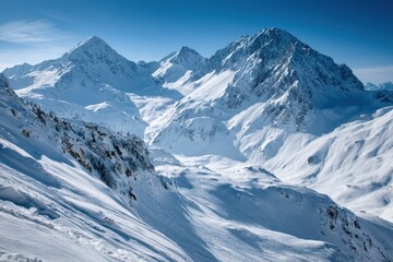 Fototapeta premium Majestic Snow-Covered Alpine Mountain Range Under Clear Blue Winter Sky