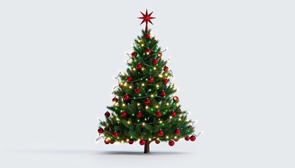 Christmas Tree with Red Ornaments and Star on Top.