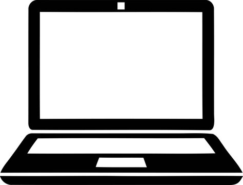 Simple black and white icon of an open laptop computer
