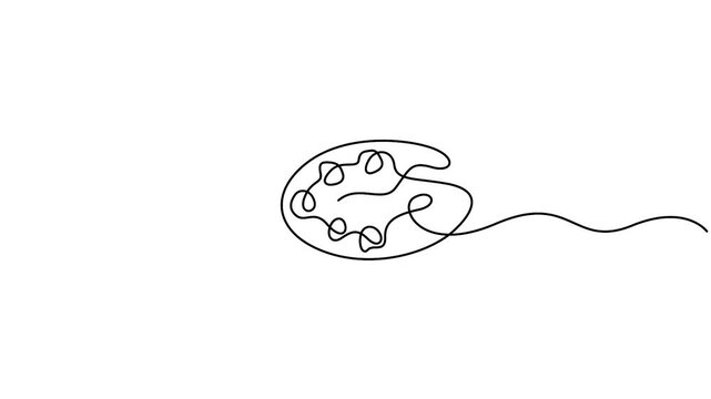 Continuous line drawing of an artist's palette and a paintbrush animation video