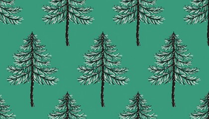 Christmas Tree Pattern on Teal Background - Festive Holiday Design.