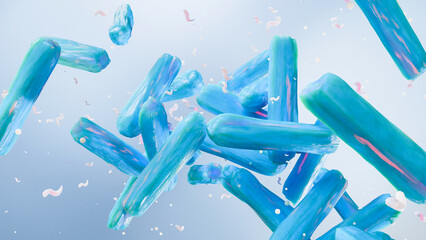 Bacterial Microorganisms Forming a Dynamic Colony, Illustrating Probiotics, Gut Microbiome, Digestive Health, Lactic Acid Bacteria, Lactobacillus and Bifidobacterium, Microscopic Flora, 3d render